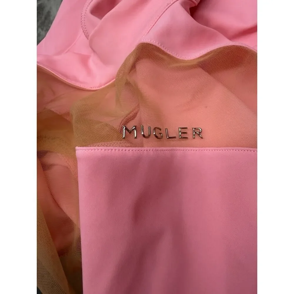 Mugler x H&M Pink Mesh Paneled Mini Dress Bodycon Long Sleeve 2XL - Picture 12 of 14